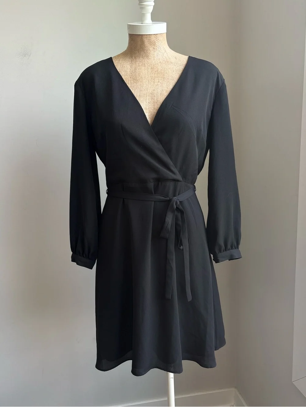 Banana Republic Black Faux Wrap Tie Waist Dress Petite 2P NWT